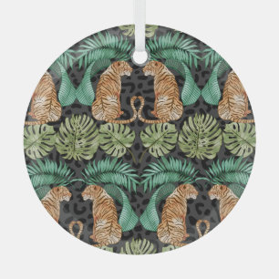 Ornement En Verre Feuilles de tigres : Aquarelle Jungle sans joint.