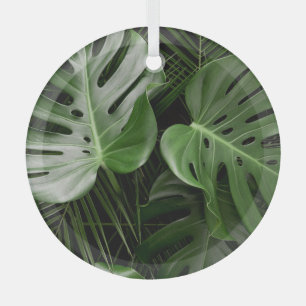 Ornement En Verre Feuilles Monstera, aménagement tropical de luxe.