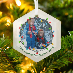 Ornement En Verre Feux de Noël Famille Photo Mignonne Garde annuell