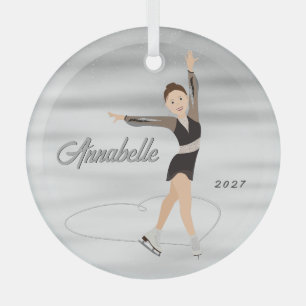 Ornement En Verre Figure Patinage cheveux Brown en noir