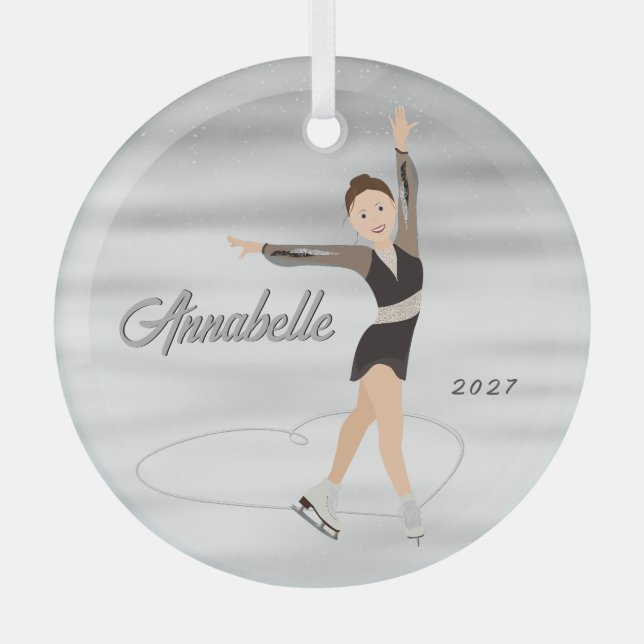 Ornement En Verre Figure Patinage cheveux Brown en noir (Recto)