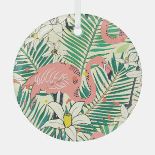 Ornement En Verre Flamant rose Palm Feuilles : Vintage tropical