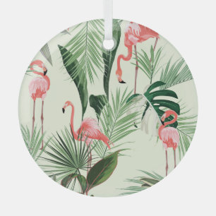 Ornement En Verre Flamant rose rose Fleurs exotiques Motif