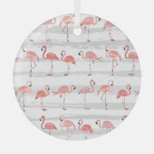 Ornement En Verre Flamant rose tropical Blue Stripes Motif