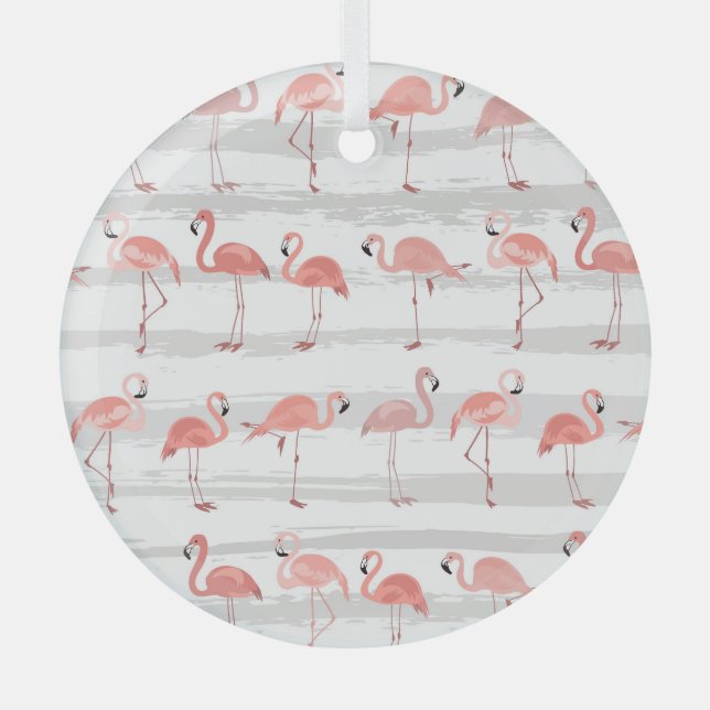 Ornement En Verre Flamant rose tropical Blue Stripes Motif (Recto)