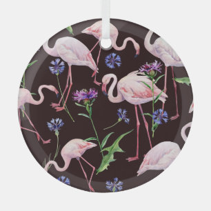 Ornement En Verre Flamants d'aquarelle et fleurs sauvages motif.