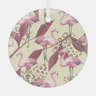 Ornement En Verre Flamingo rose tropical, motif léopard.