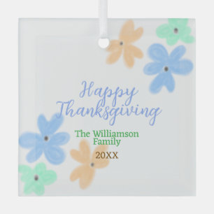 Ornement En Verre Fleur d'aquarelle bleu orange vert hiverMerci