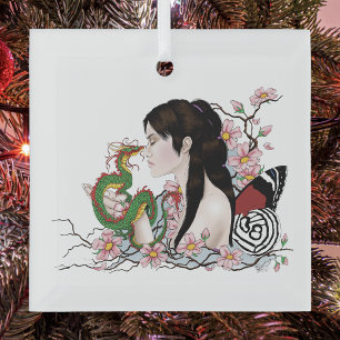 Ornement En Verre Fleur de Cerisier Dragon Sérénité Fée Asiatique