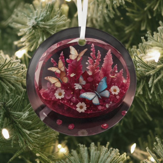 Ornement En Verre Fleur de jardin Crystal Ruby Papillons (Insitu)