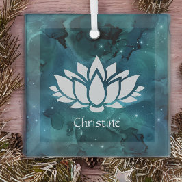 Ornement En Verre Fleur de Lotus cosmique dans l'univers Turquoise