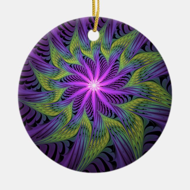 Ornement En Verre Fleuron vert violet Art Abstrait fractal moderne (Devant)