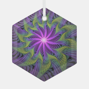 Ornement En Verre Fleuron vert violet Art Abstrait fractal moderne