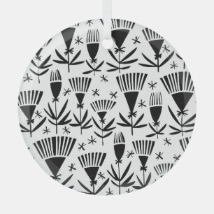Ornement En Verre Fleurs Abstraites en noir blanc : Motif élégant