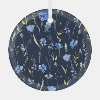 Ornement En Verre Fleurs bleues rustiques : Illustration botanique.
