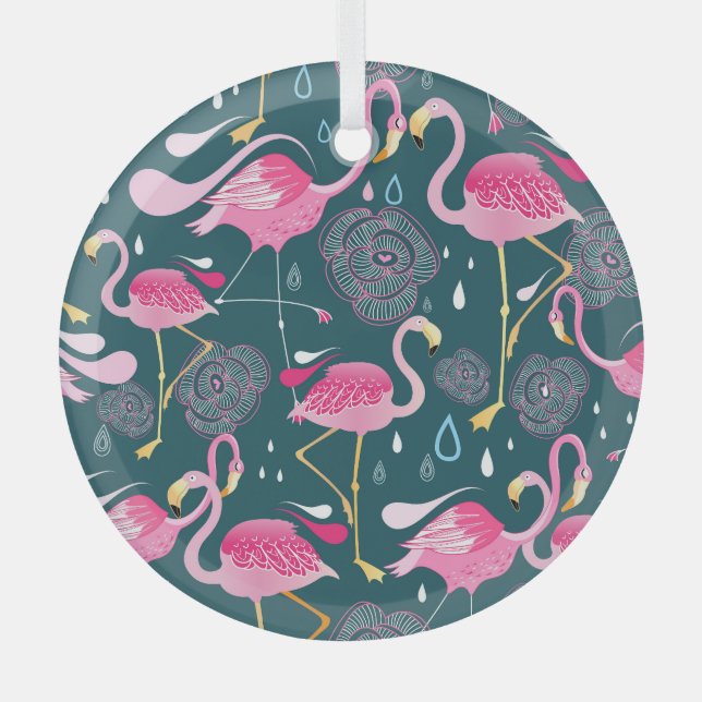 Ornement En Verre Fleurs de Flamants roses : Graphisme foncé sans co (Recto)