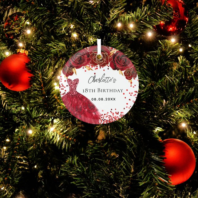 Ornement En Verre Fleurs de robe rouge anniversaire blanc (Créateur téléchargé)