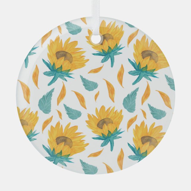 Ornement En Verre Fleurs de soleil d'aquarelle : Impression botaniqu (Recto)