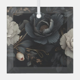Ornement En Verre Fleurs noires et blanches