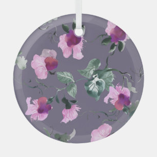 Ornement En Verre Fleurs violettes : motif aquarellé.