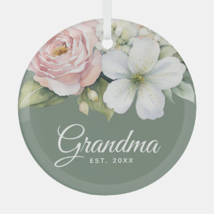 Ornement En Verre Floral Sage Green Établissement Date Nouveau Grand