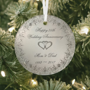 Ornement En Verre Flourish Silver 25e anniversaire Mariage