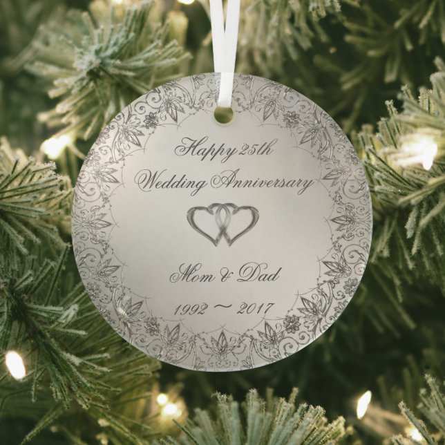 Ornement En Verre Flourish Silver 25e anniversaire Mariage  (Insitu)
