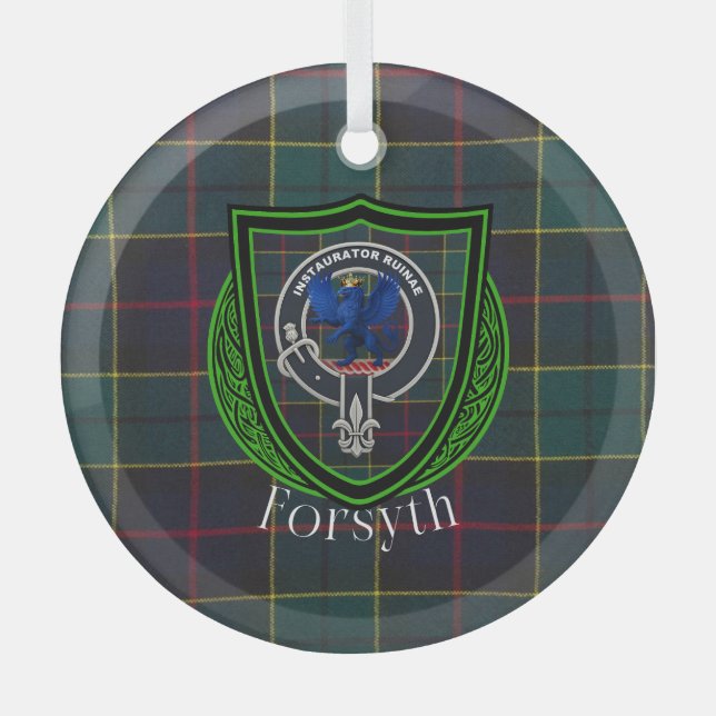 Ornement En Verre Forsyth Scottish Clan Tartan & Crest (Recto)