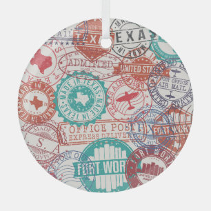 Ornement En Verre Fort Worth Texas : timbres de voyage.