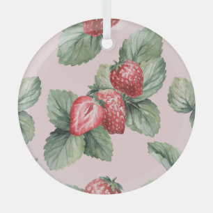 Ornement En Verre Fraises mûres d'été : Aquarelle rose