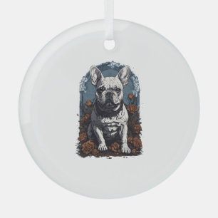 Ornement En Verre Français Bulldog Gothique Floral