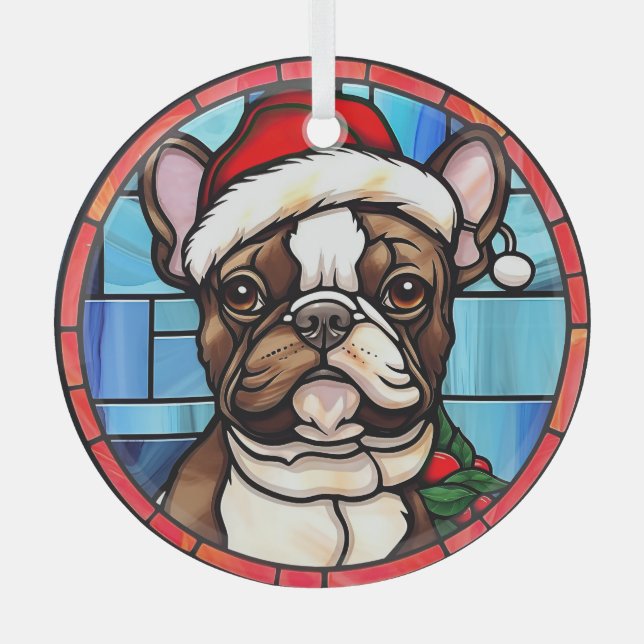 Ornement En Verre French Bulldog Vitrail Christmas (Recto)