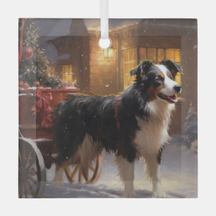 Ornement En Verre Frontière Collie Festive de Noël