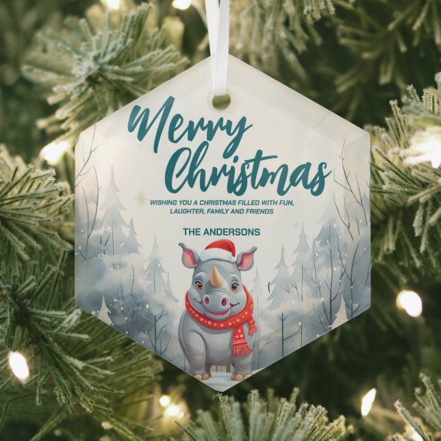 Ornement En Verre Funny Rhino Merry Xmas arbre de neige Fête (Insitu)