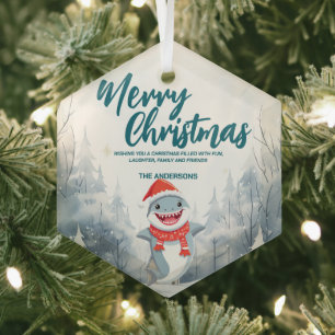 Ornement En Verre Funny Shark Joyeux sapin neige Fête