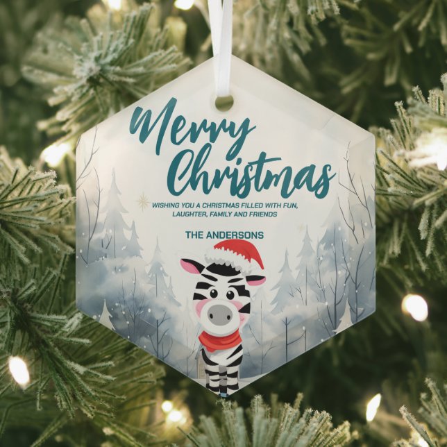 Ornement En Verre Funny Zebra Merry Xmas arbre neige (Insitu)