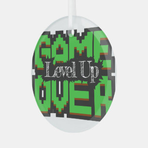 Ornement En Verre Game Over, Level Up : Monde de jeu rétro pixelisé