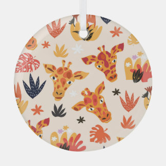 Ornement En Verre Giraffe de dessin : Floral Savanna Motif