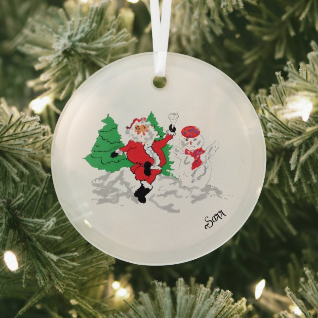 Ornement En Verre Glass Circle Ornament :  Santa Claus  (Insitu)