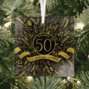 Ornement En Verre Gold Happy 50e anniversaire de Mariage