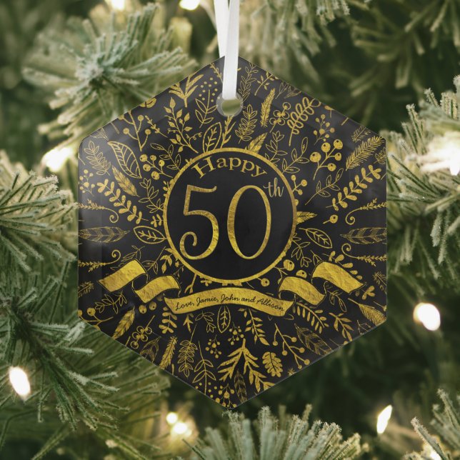 Ornement En Verre Gold Happy 50e anniversaire de Mariage (Insitu)