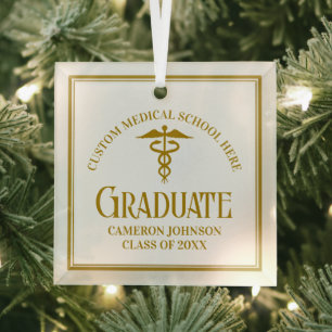 Ornement En Verre Gold Médicale School Graduation Custom Christmas