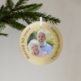 Ornement En Verre Gold photo 50e anniversaire de mariage