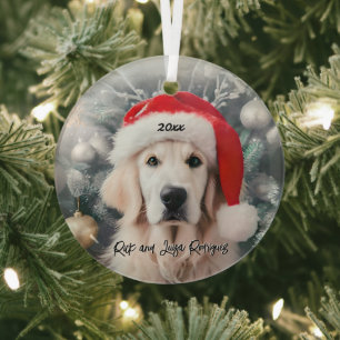 Ornement En Verre Golden Retriever avec Santa Hat