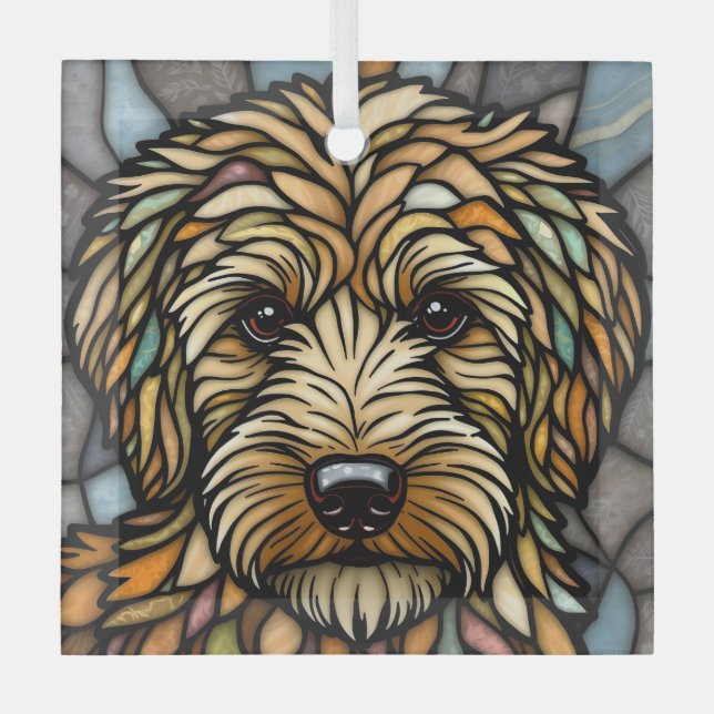 Ornement En Verre Goldendoodle "Verre Tiré" (Recto)