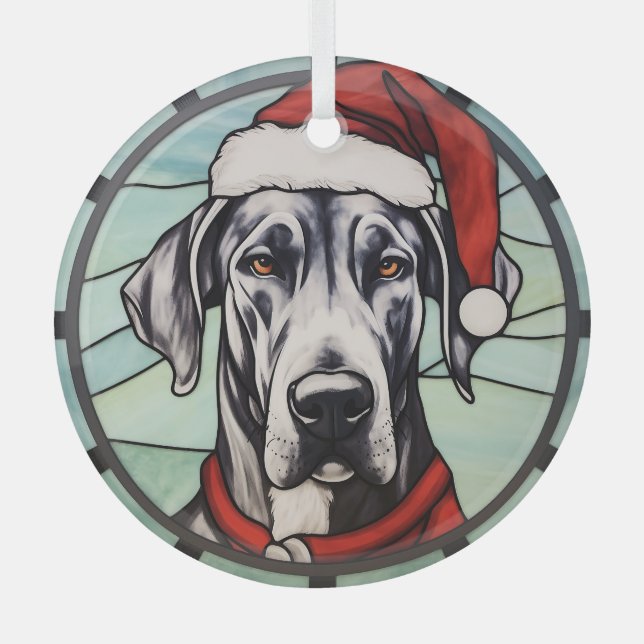 Ornement En Verre Grand Dane Vitrail Noël (Recto)
