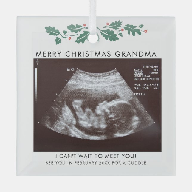 Ornement En Verre Grand-mère Joyeux Noël Grossesse Faire-part (Recto)