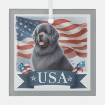 Gray Patriotic Newfoundland Dog Square