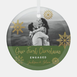 Ornement En Verre Green Gold First Christmas engagé