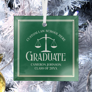Ornement En Verre Green White School Graduation Christmas
